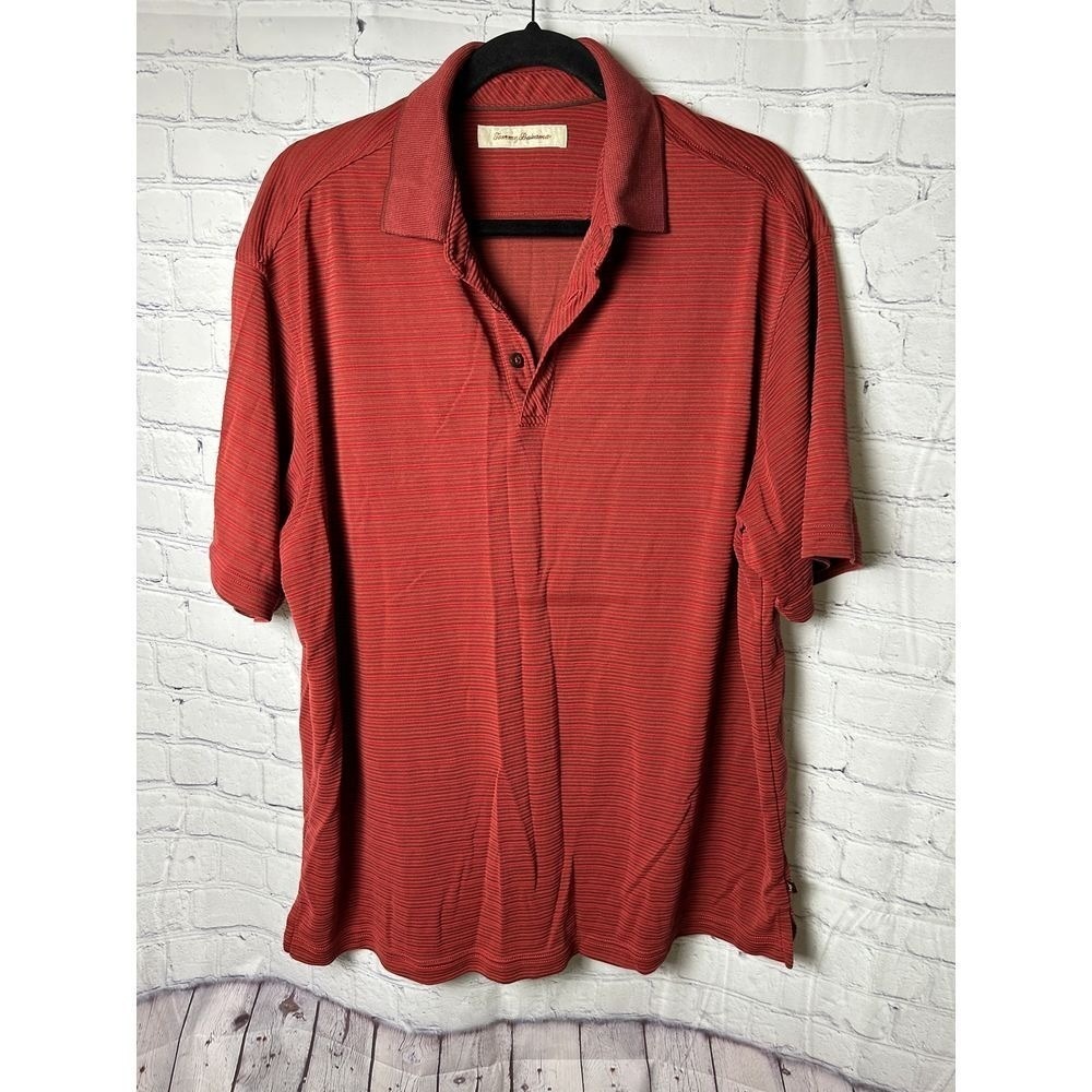 Tommy Bahama Mens XL Red Striped Modal Blend Short Sleeve Polo Shirt